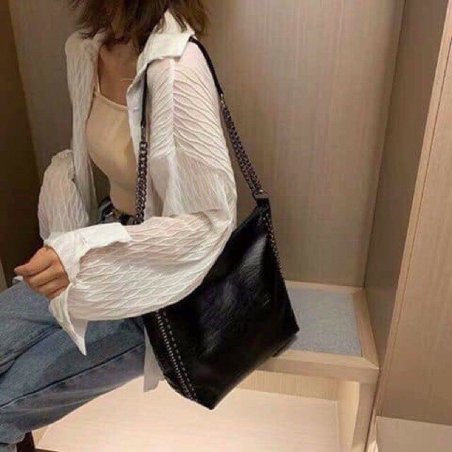 Túi xách nữ vừa A4 viền đinh túi tote da vừa A4 đi học đi làm giá rẻ hàng đẹp TOTEDINH