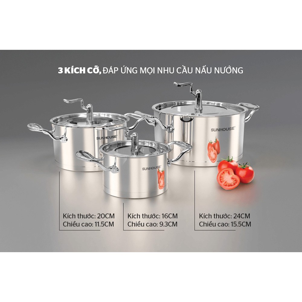 Bộ nồi inox 5 đáy sunhouse shg2503msa - hàng chính hãng