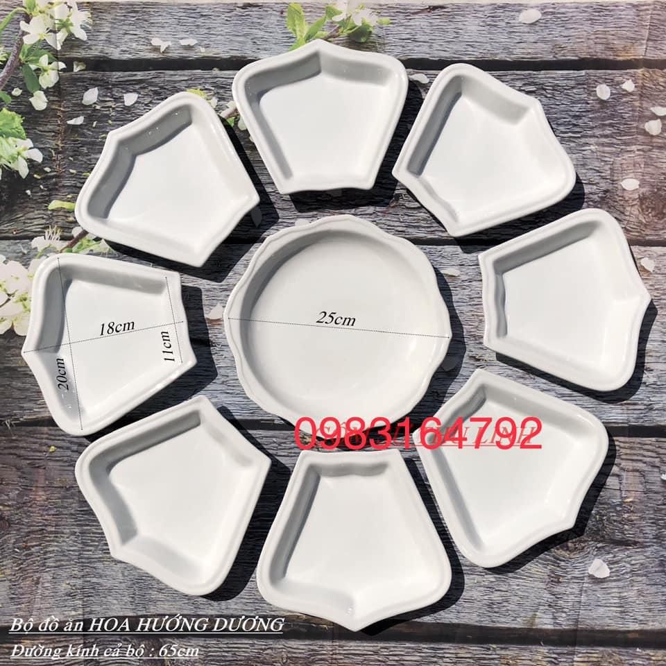 Bộ đĩa mặt trời, bộ đĩa hoa hướng dương hàng gốm sứ Bát Tràng