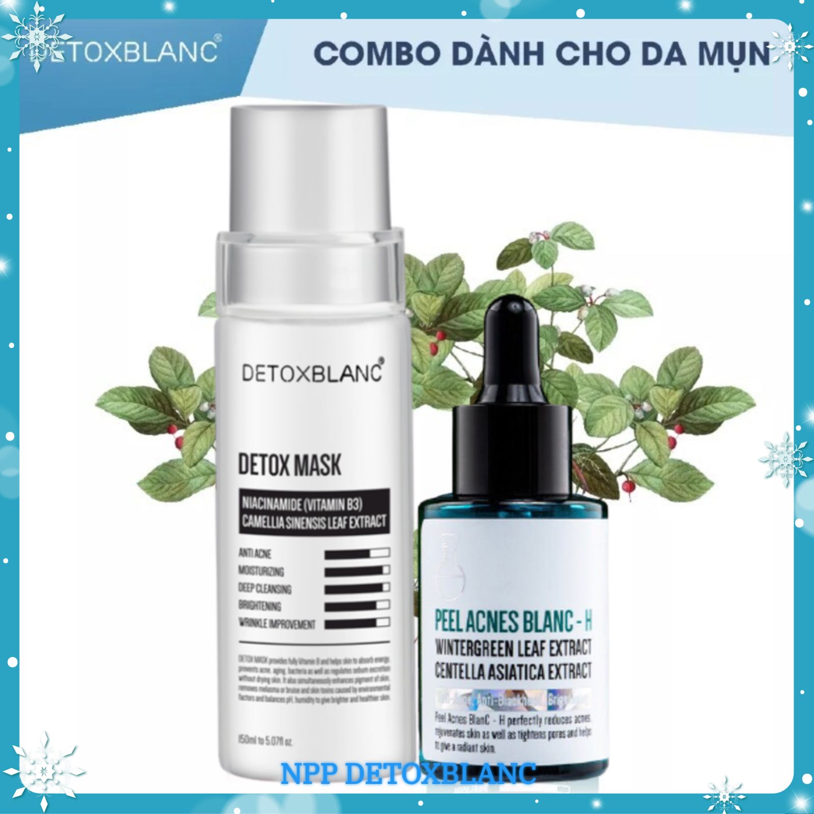 Combo Thải Độc loại bỏ Mụn Viêm Detox Blanc– Detox Mask & Peel Acnes Blanc H