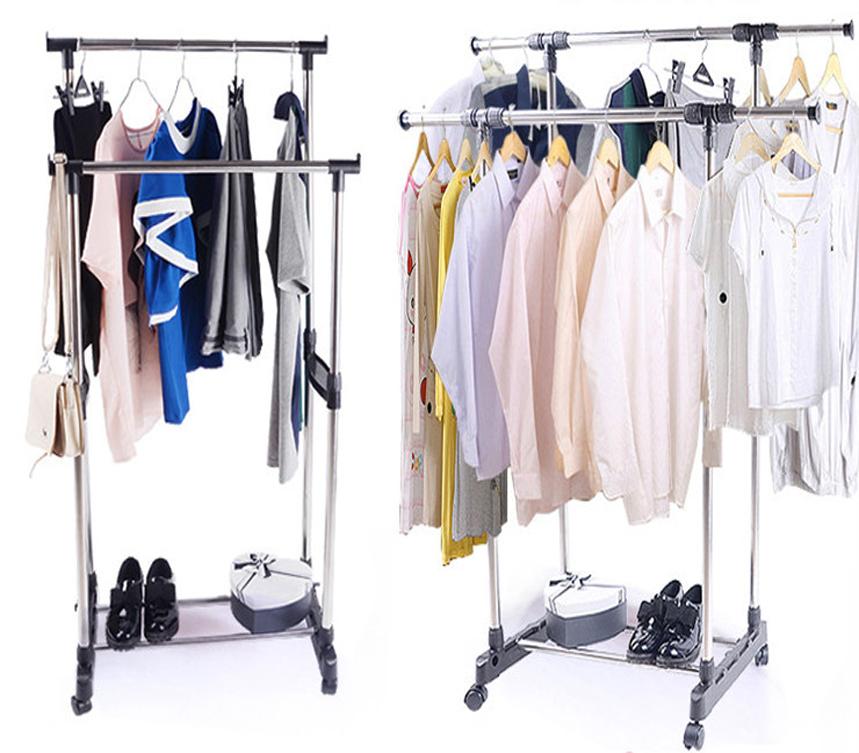 Giàn phơi quần áo 2 tầng - Sào phơi inox chắc chắn treo quần áo, cây phơi đồ inox, Sào Phơi Đồ, Dàn phơi, Giá Treo Quần Áo Bằng Inox, Giá phơi quần áo - Giàn Phơi Đồ Quần Áo Sào phơi inox chắc chắn 2 tầng (có bánh xe di chuyển)