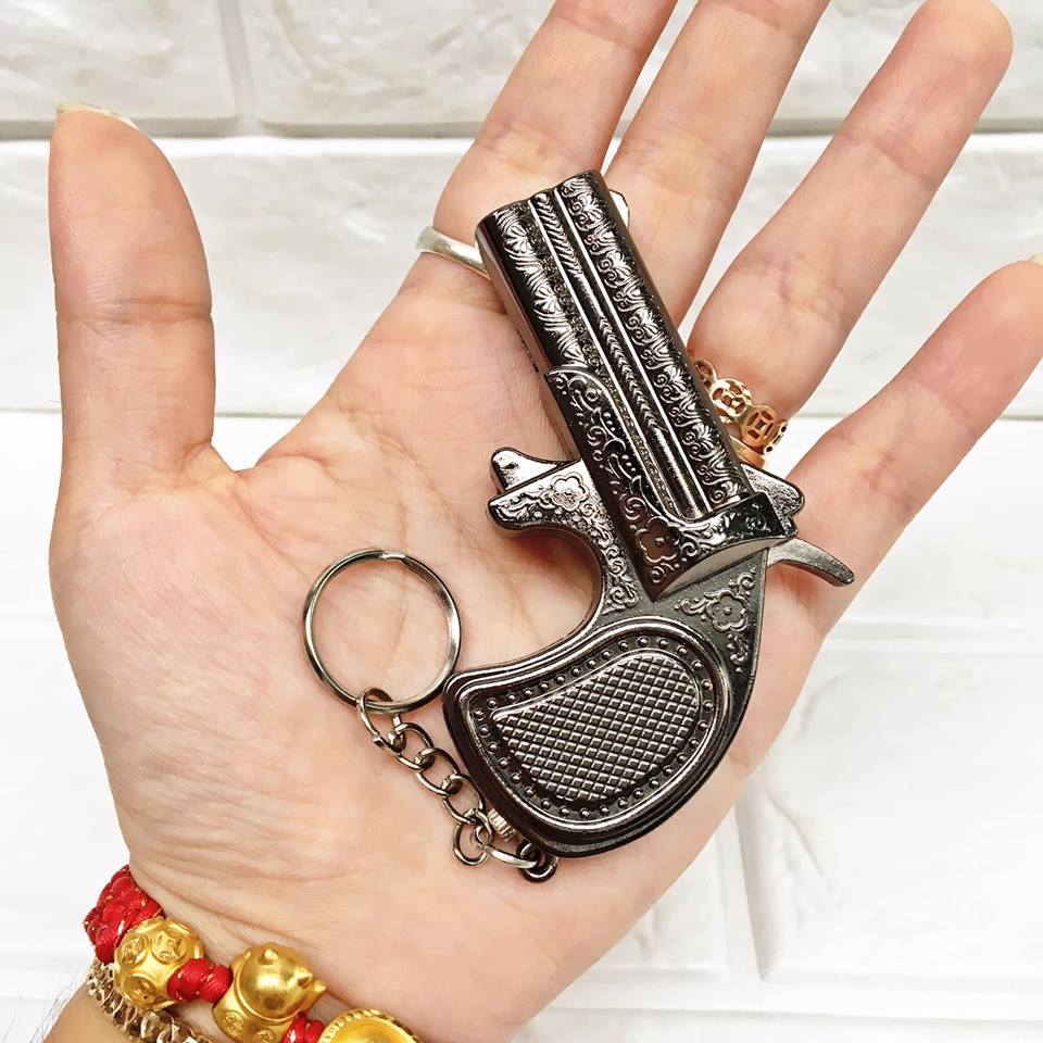 Bật Lửa Gas Khè Móc Khóa Hình Khẩu Hoa Văn Đen