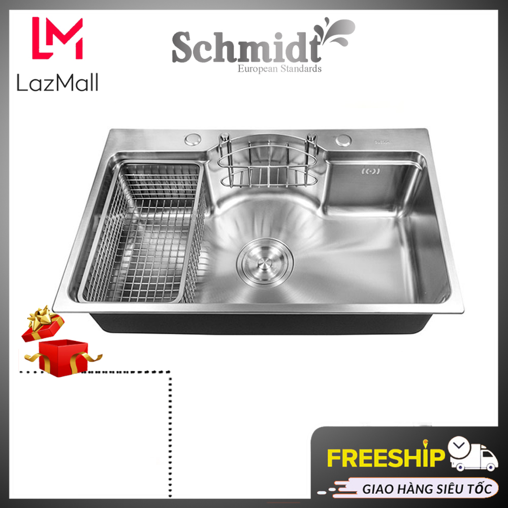 Chậu rửa chén bát Schmidt một hố 78x48cm inox 304 nano bạc, bồn rửa bát cao cấp dày dặn giảm tiếng ồn - Hàng chính hãng