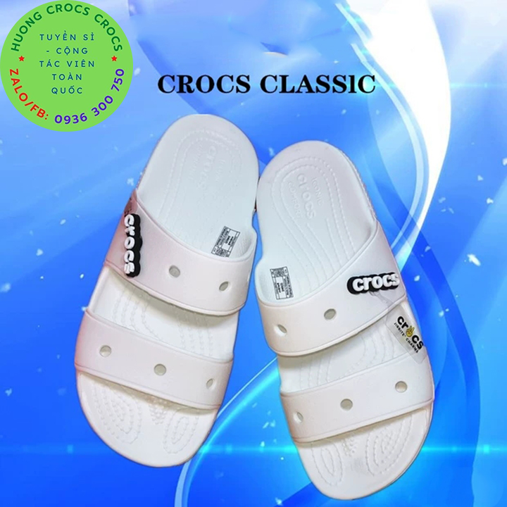 Dép lê 2 quai ngang nhựa đi mưa crocs band classic nam nữ màu trắng