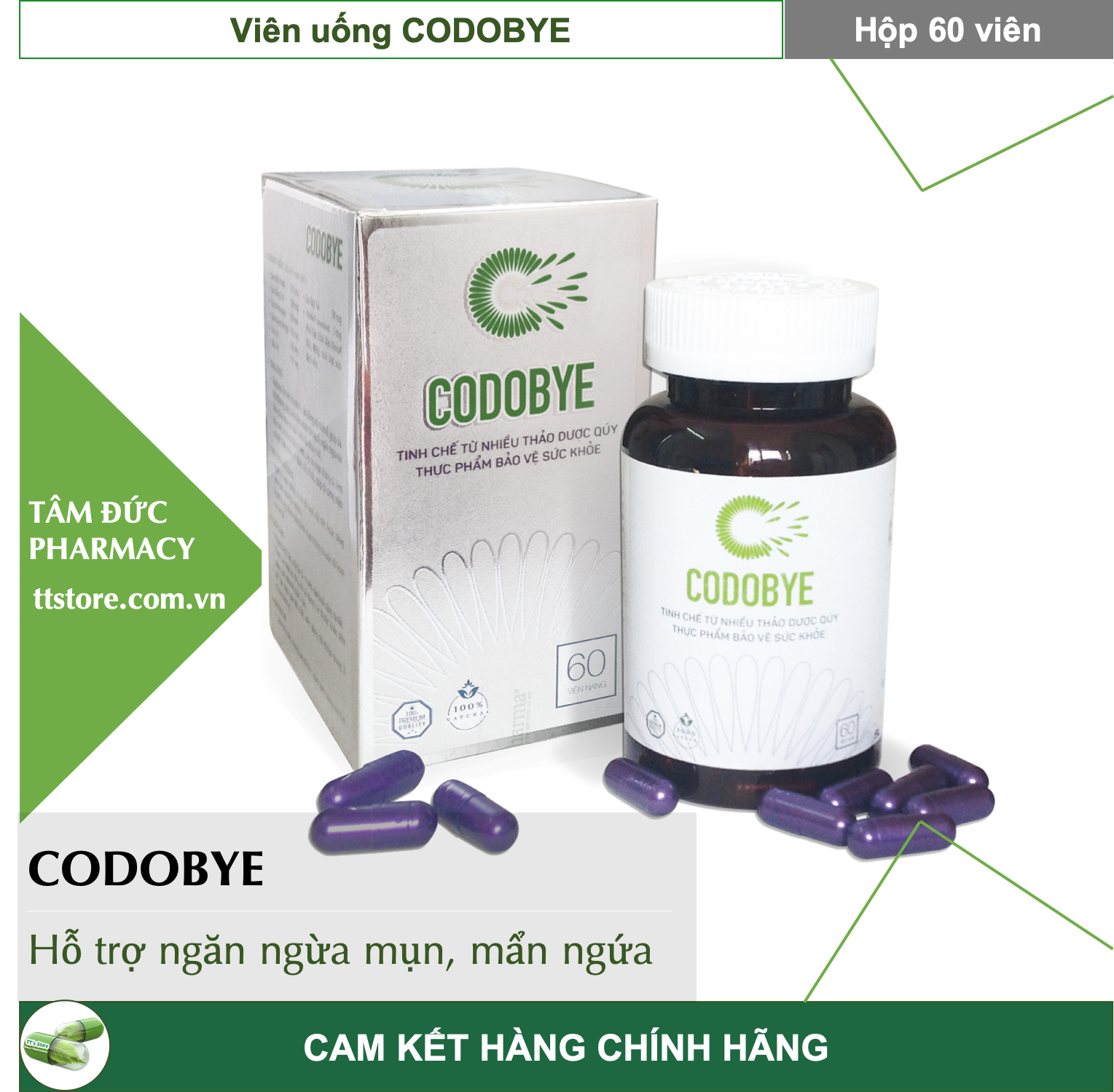 [HCM]Viên uống CODOBYE [Hộp 60 viên] - Ngừa mụn kiềm dầu kiểm soát nhờn