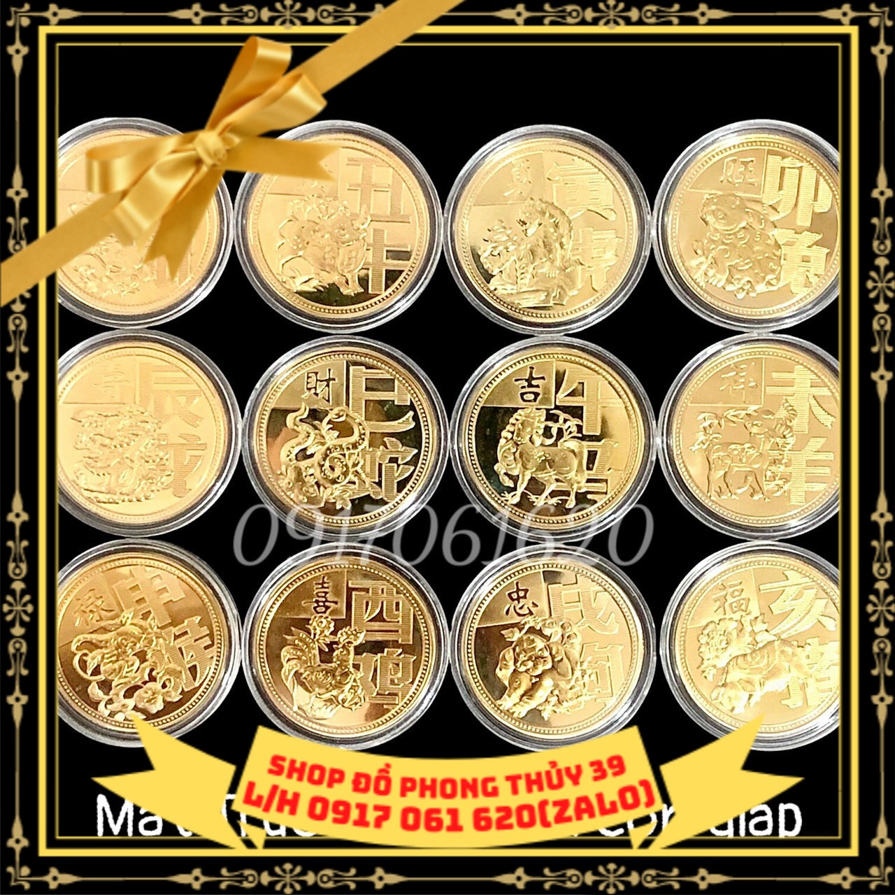 Bộ 12 đồng xu 12 con giáp mạ vàng đài loan phong thủy may mắn