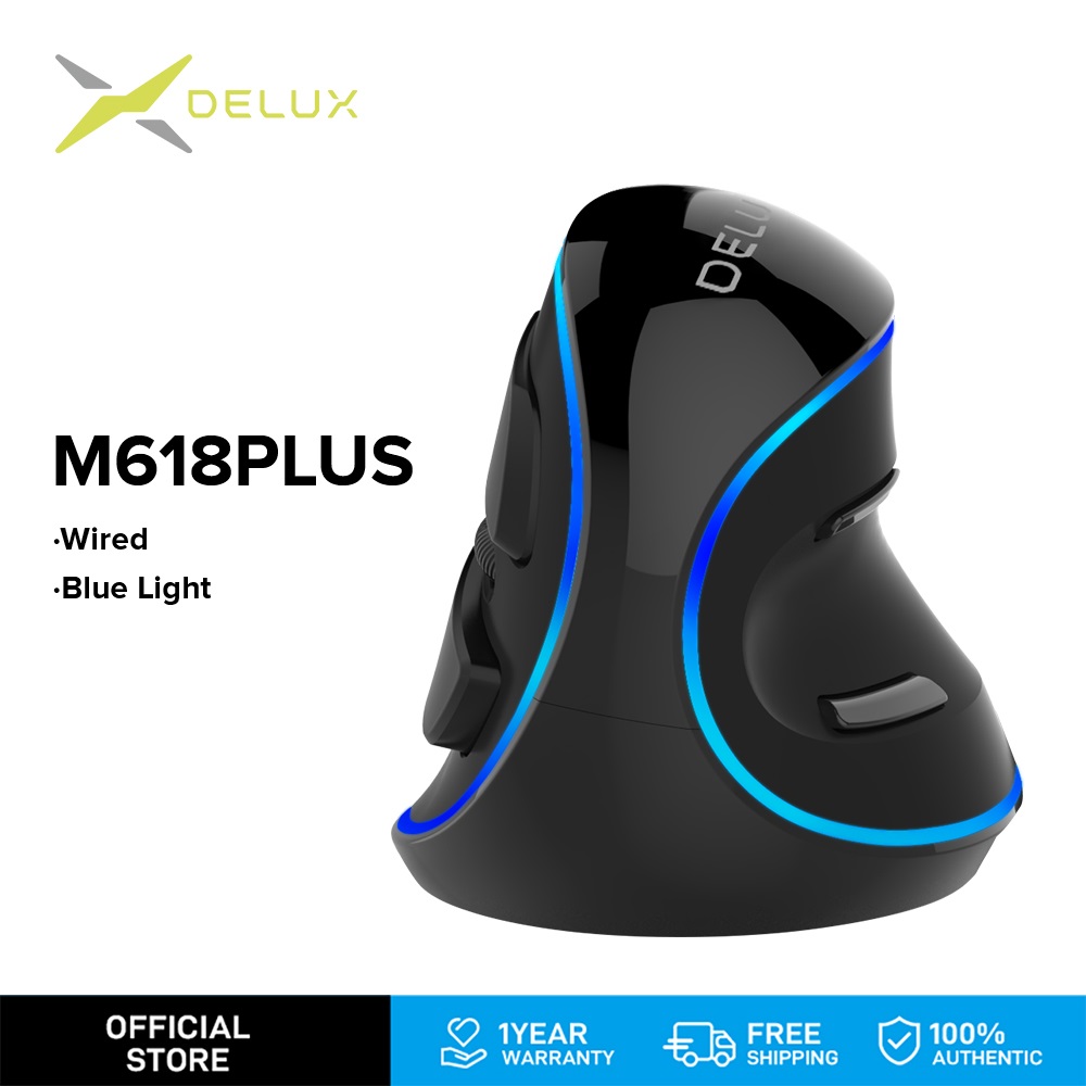 Chuột dọc công thái học cảm biến quang học có dây delux m618pu, chuột 6 nút lập trình cáp giao diện usb tối đa dpi 7200 dành cho windows xp/7/8/10