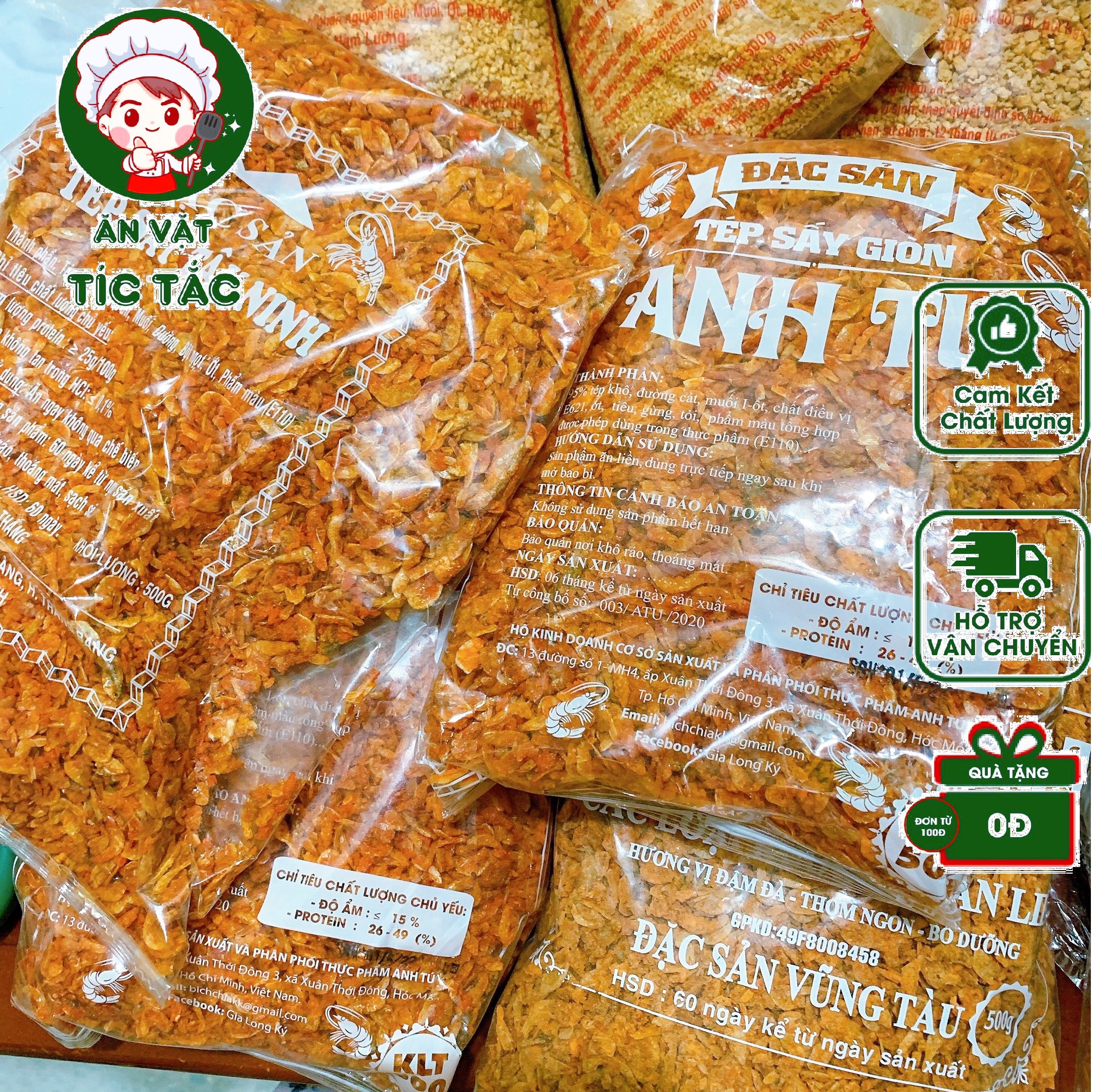 500g tép sấy giòn đặc sản - nguyên liệu bánh tráng trộn, bắp xào, cuộn bơ