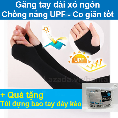 Găng tay xỏ ngón (bao tay dài, ống tay) chống nắng UPF form ôm body co giãn + Tặng 1 túi đựng dây kéo