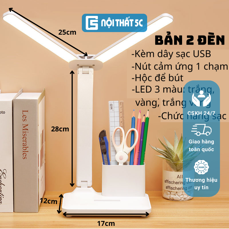 Đèn học để bàn, đèn học tích hợp 3 ánh sáng chống cận gấp gọn led usb cao cấp