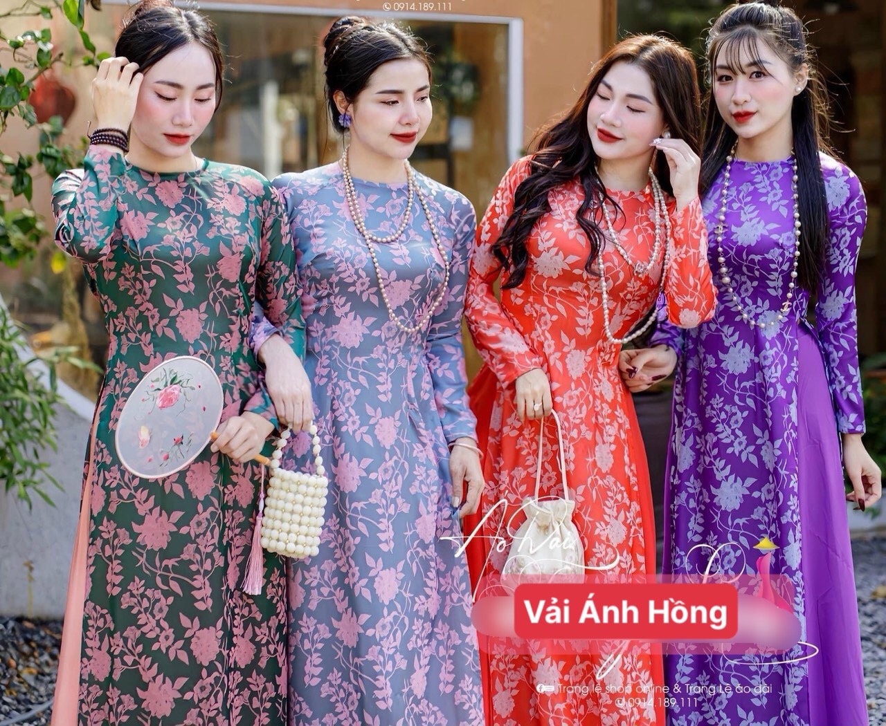 Áo dài truyền thống gấm hoa vải siêu mềm mịn tôn da cổ tròn tay dài