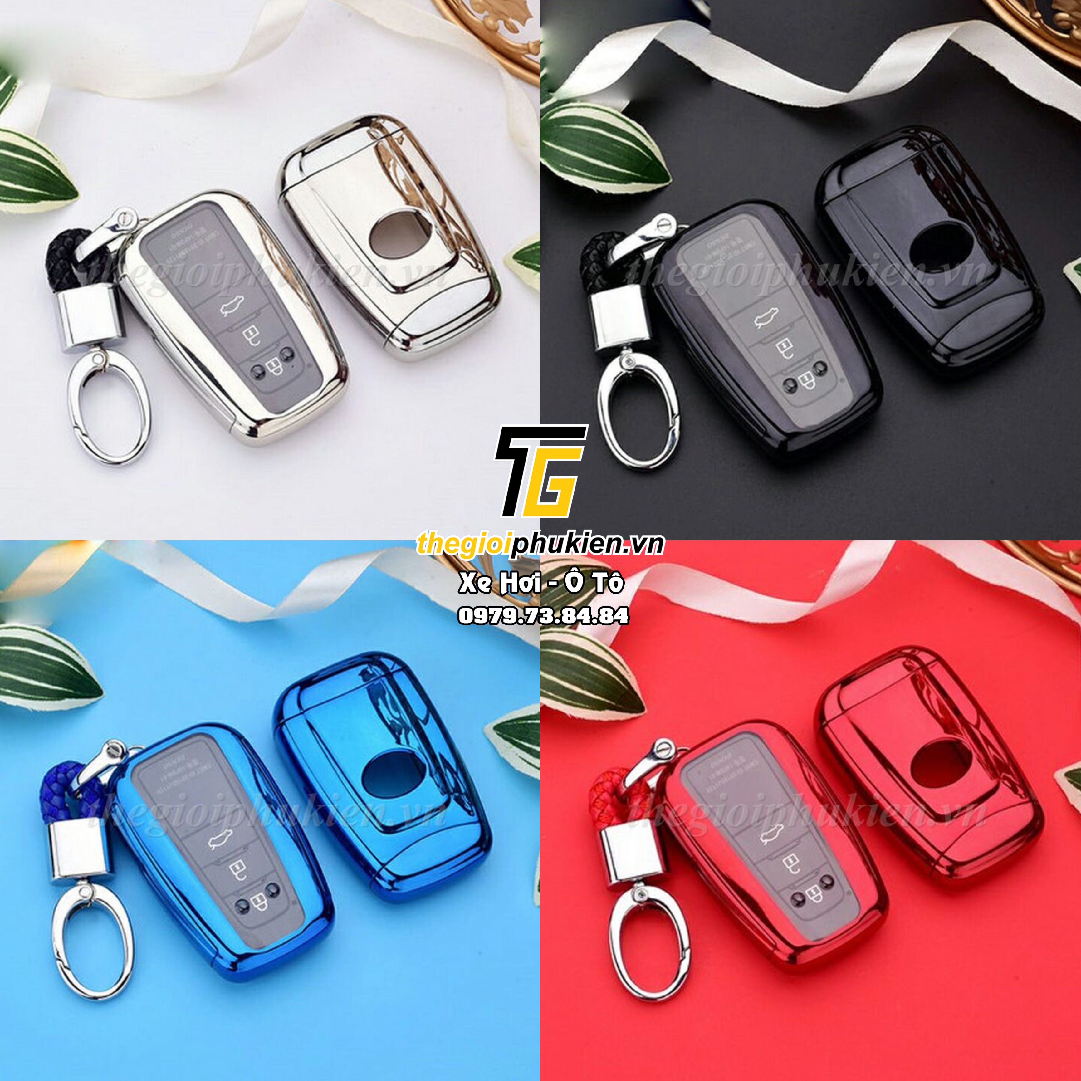 Ốp, bọc chìa khóa silicon màu tráng gương bảo vệ chìa khóa cho xe Toyota Corolla Cross kèm móc đeo INOX giá rẻ