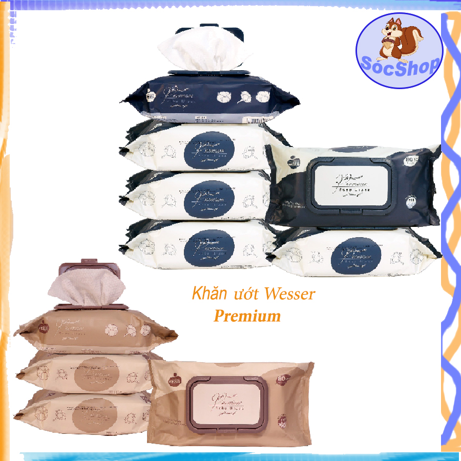 Khăn ướt không hương Premium Wesser 80 tờ/ gói chất lượng Hàn Quốc
