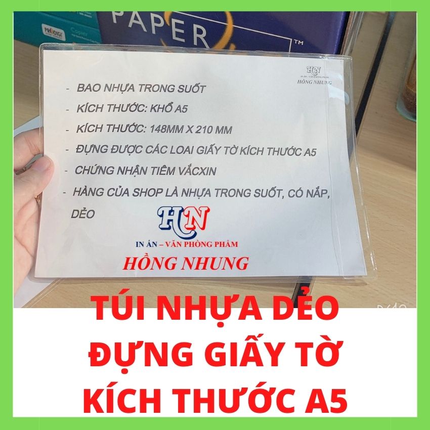 SÉT 5 Túi Nhựa Dẻo PVC bọc giấy tờ khổ A5, trong suốt - Có Nắp Nhựa Trong Suốt Bảo Vệ giấy tờ của bạn không bị hư hỏng, ướt, rách
