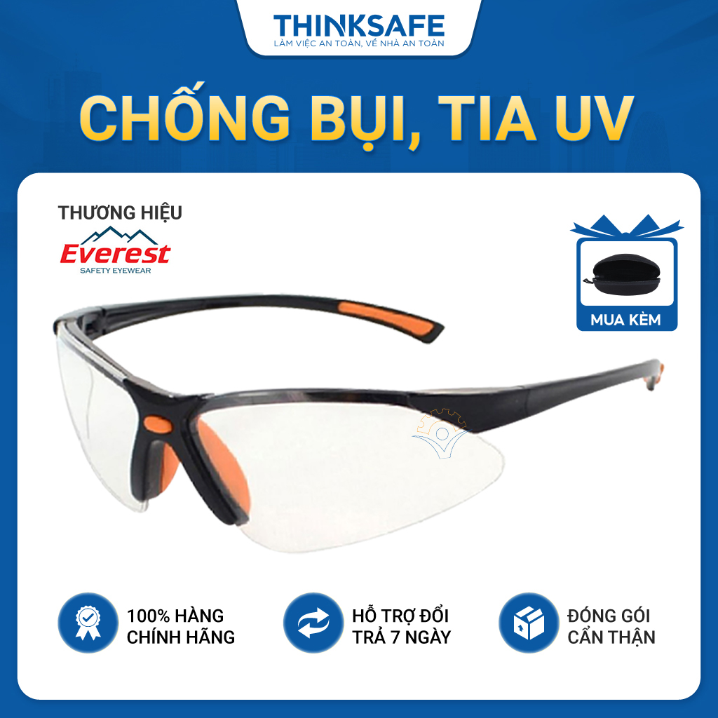 Kính bảo hộ EV303 màu trắng tráng bạ chống bụi đi đường, chống tia uv, chống mờ sương Kính bảo vệ mắt - THINKSAFE