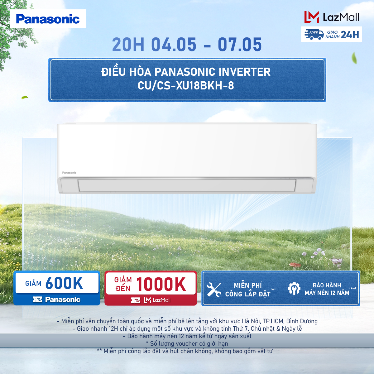 [ SẴN HÀNG MIỀN NAM] [Trả góp 0%]Máy lạnh/Điều hòa Panasonic Inverter CU/CS-XU18BKH-8 - 2HP - Một chiều - Eco AI - Lọc sạch không khí NanoeX - Kết nối wifi