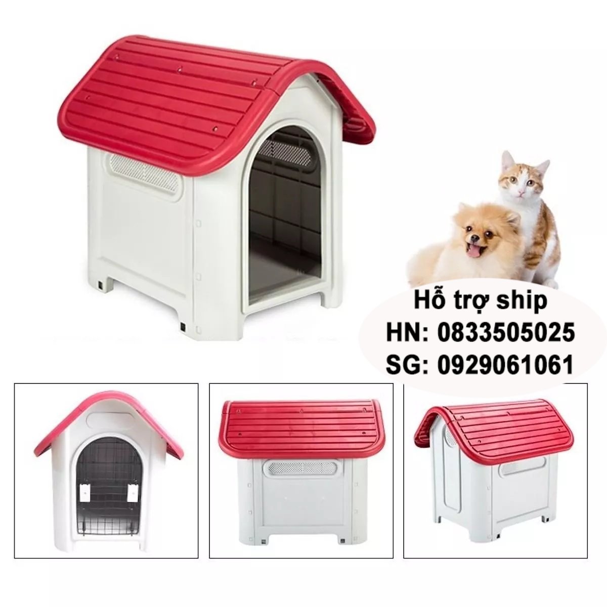 Hanpet - – Nhà cho chó mèo ở - NHÀ NHỰA MÁI VÒM cao cấp (có 2 size) có cửa sắt