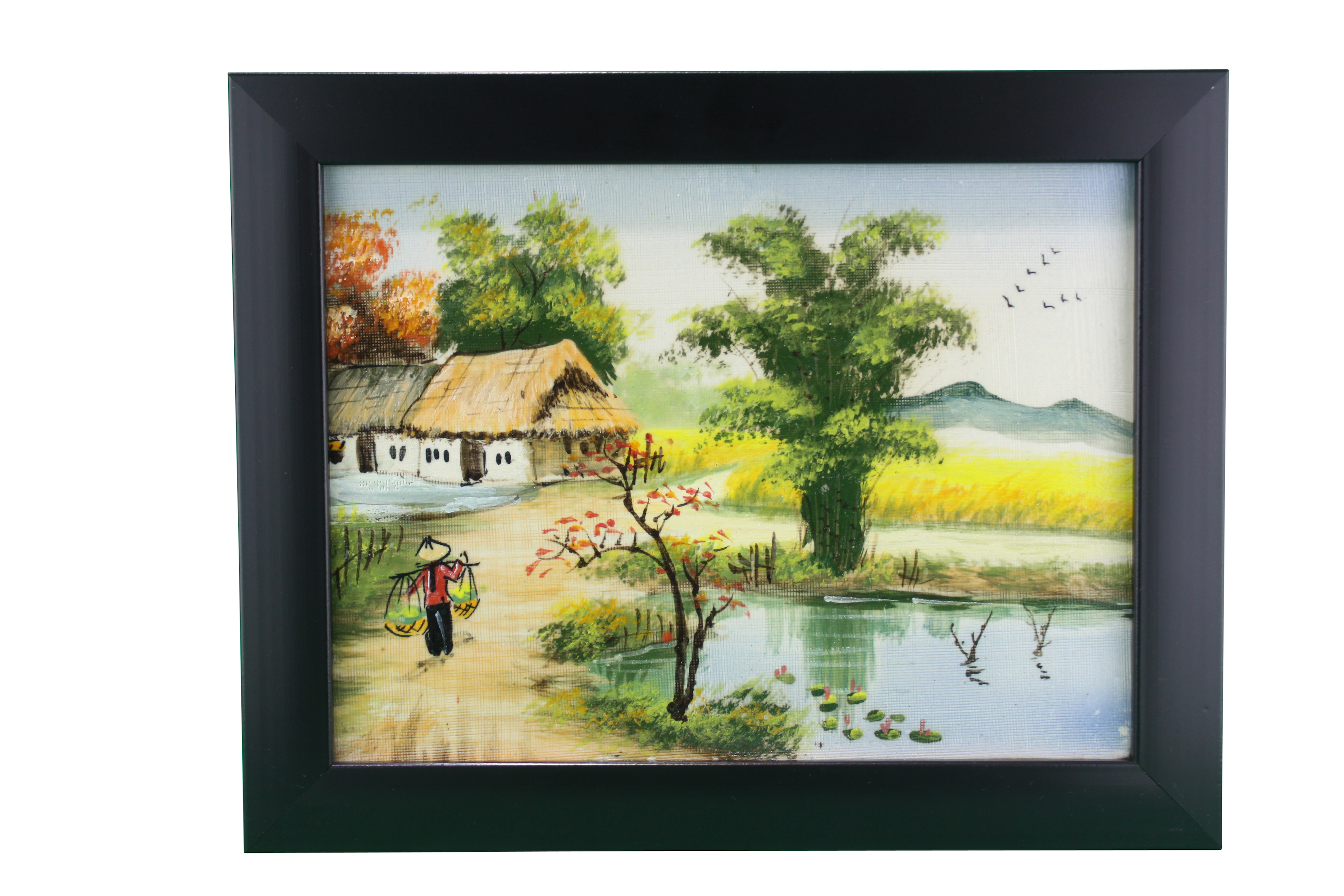 Tranh gốm sứ Việt Nam, Cảnh làng, 24cm x31cm, Làm bằng tay tại Làng Bát Tràng, Hà Nội