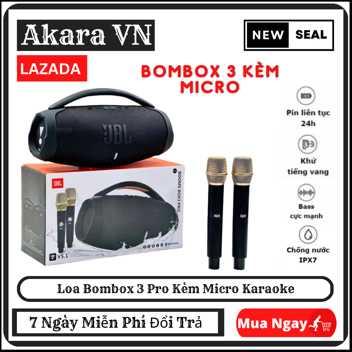 Loa Di Động Bombox 3 Pro Karaoke Loa Bluetooth JBL Bombox 3 Pro Karaoke Bass Mạnh Mẽ Tặng kèm 2 Micro Loa Karaoke Công Suất Cực Lớn