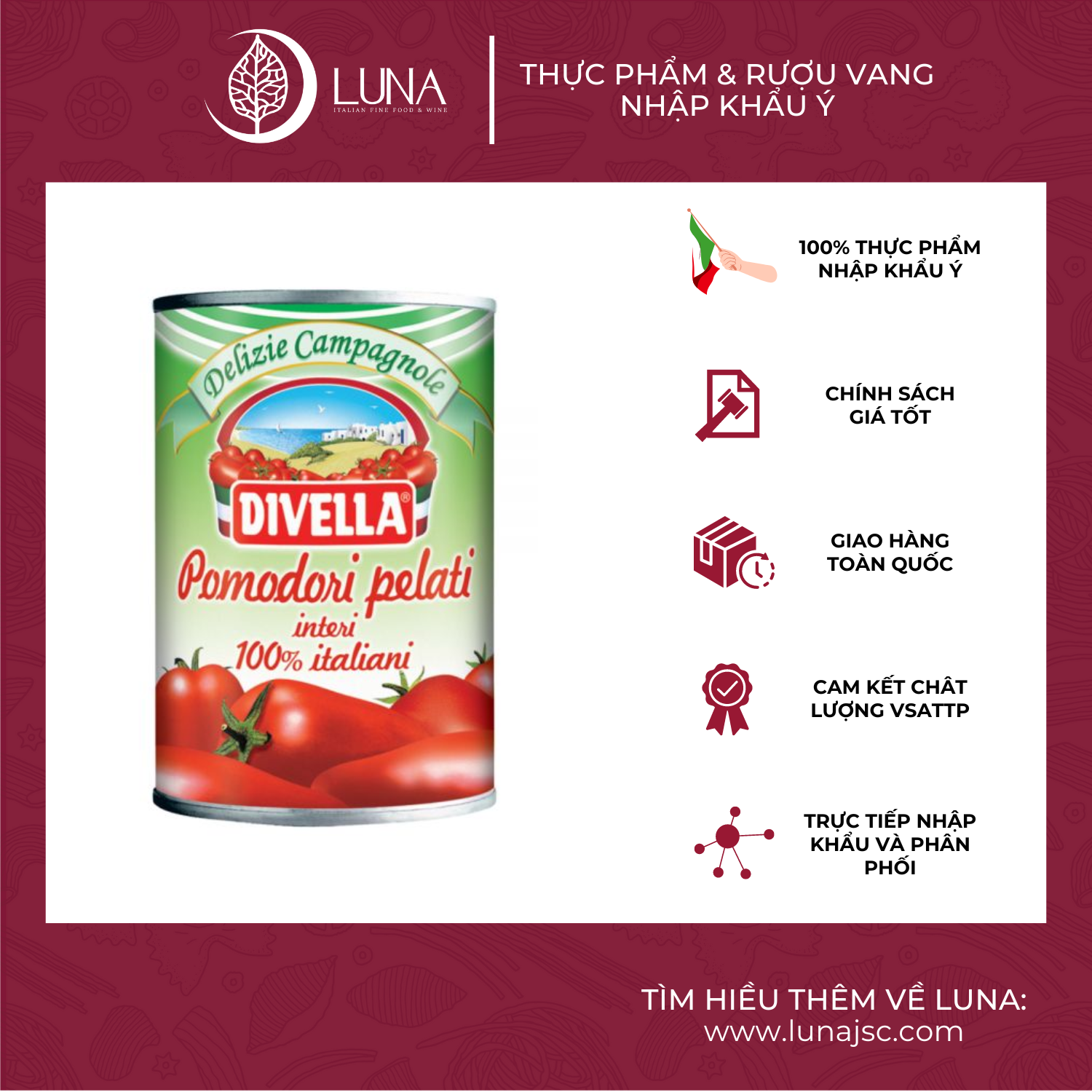 Canned Whole Peeled Tomato Pasta Sauce DIVELLA 400g