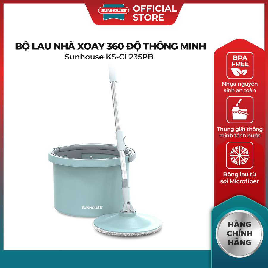 Bộ Lau Nhà Thông Minh SUNHOUSE KS-CL235PB - Tách Nước Sạch Bẩn - Chất Liệu Nhựa PP Siêu Bền - Khung Inox - Bông Lau Microfiber - Tiết Kiệm Nước 60% - Hàng Chính Hãng