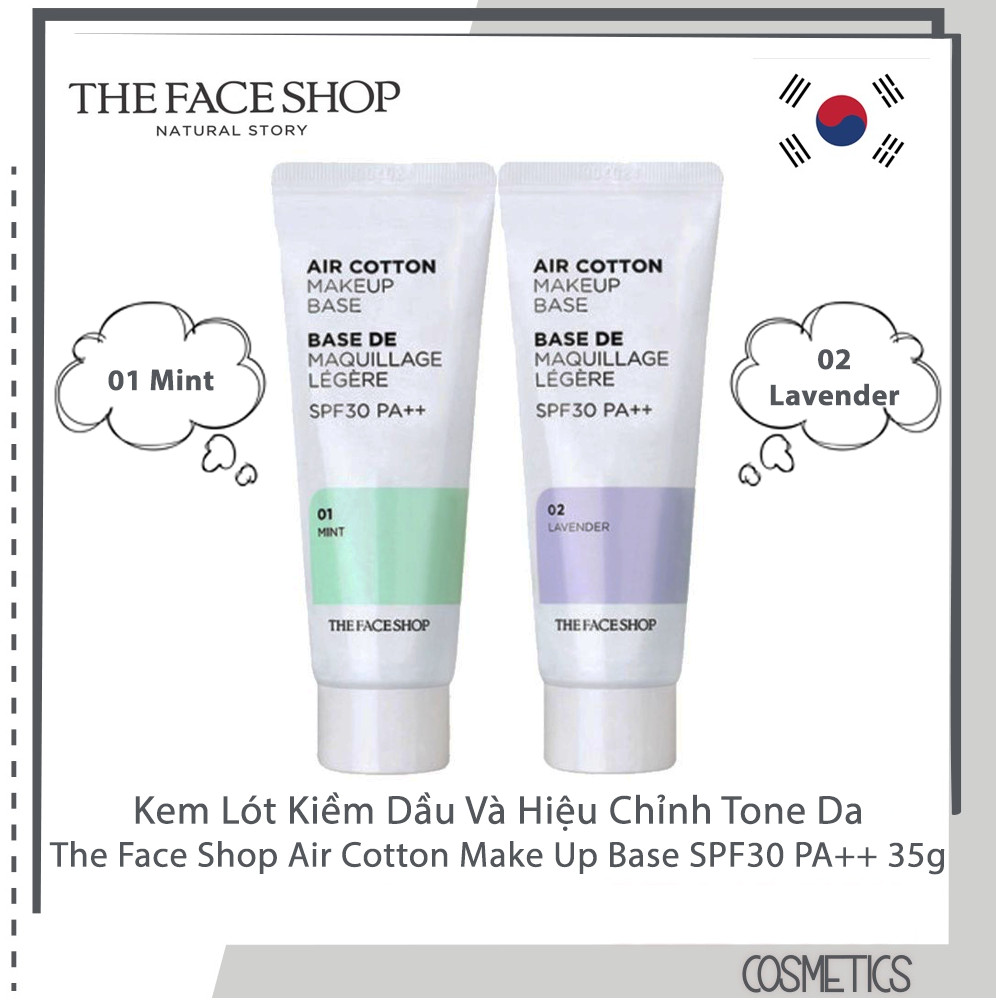 Kem lót air cotton make up base spf30 pa++ the face shop mint_lavender