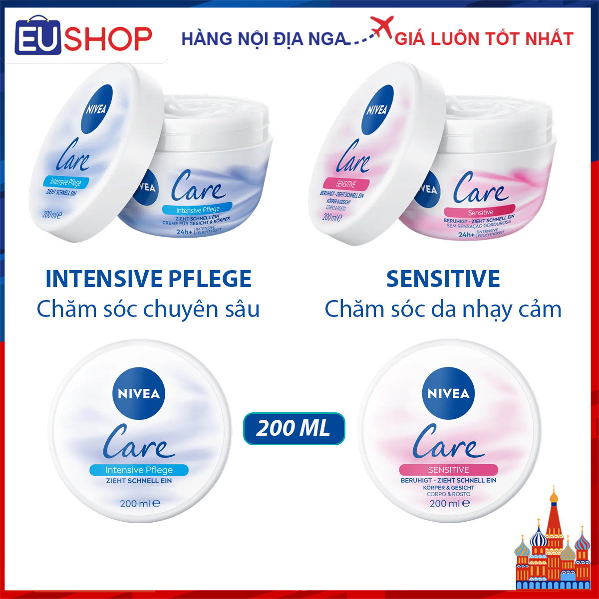 Kem dưỡng mặt và body Nivea Care Đức 200ml