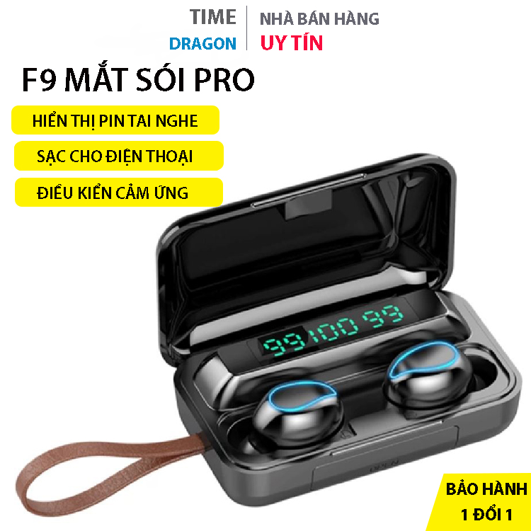 Tai nghe Bluetooth F9 phiên bản mắt sói, tai nghe không giây bản nâng cấp đèn led hiển thị, chống nước chống va chạm pin trâu sạc được cho điện thoại tương thích với mọi hệ điều hành