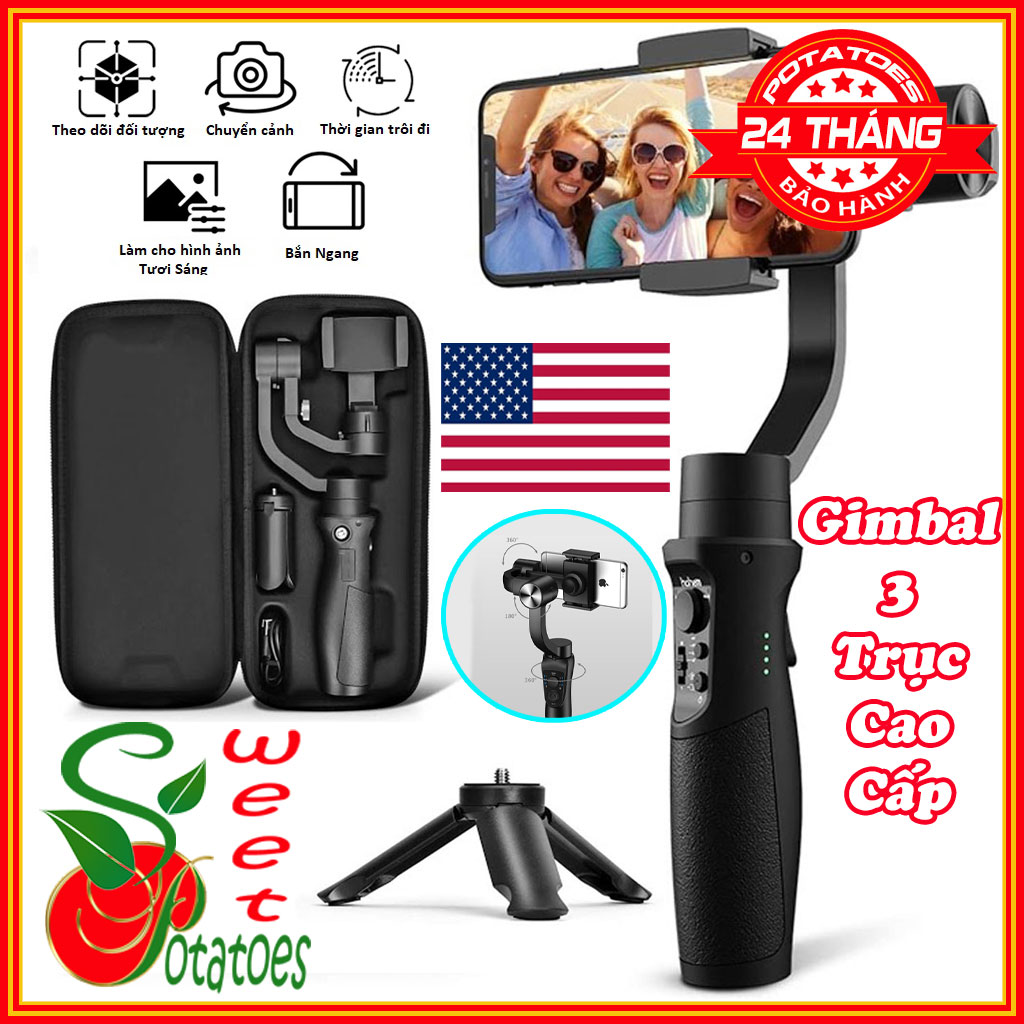 Gậy chống rung điện thoại Gimbal loại tốt, Gậy chụp ảnh quay phim gimbal chống rung hỗ trợ quay video chuyển động cho Livestreamer vloger, kết nối bluetooth