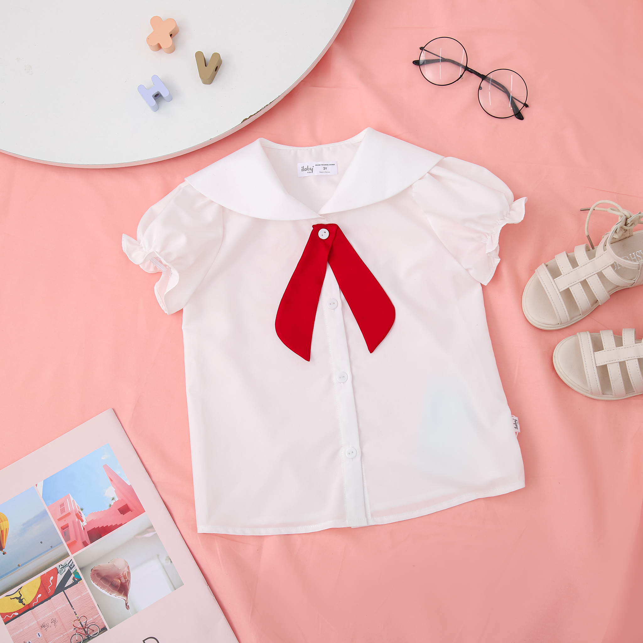 [tăng 1 size với bảng size áo sơ mi bé gái ilaby cổ thuỷ thủ gắn nơ cổ chất liệu thô cotton cho bé 2-11 tuổi [22ig1687c3sc