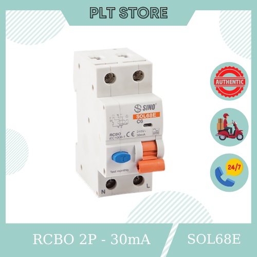 Cầu dao chống dòng rò và ngắt quá tải , cb rcbo 2p - 30ma sino sol68e