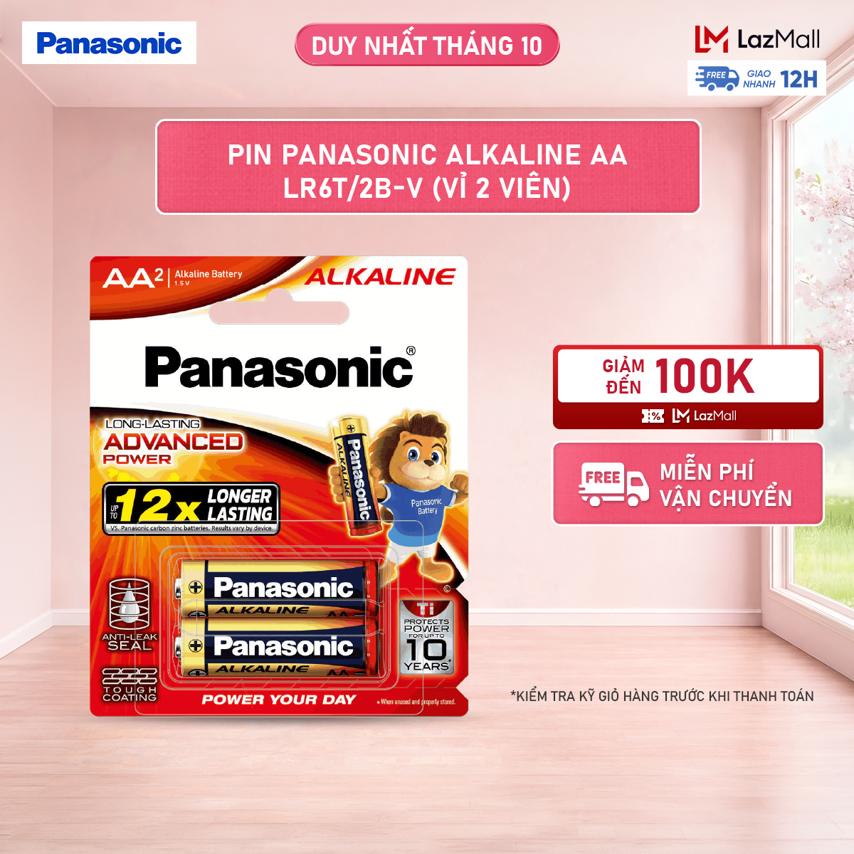 Vỉ 2 viên pin panasonic alkaline aa lr6t/2b-v – hàng chính hãng