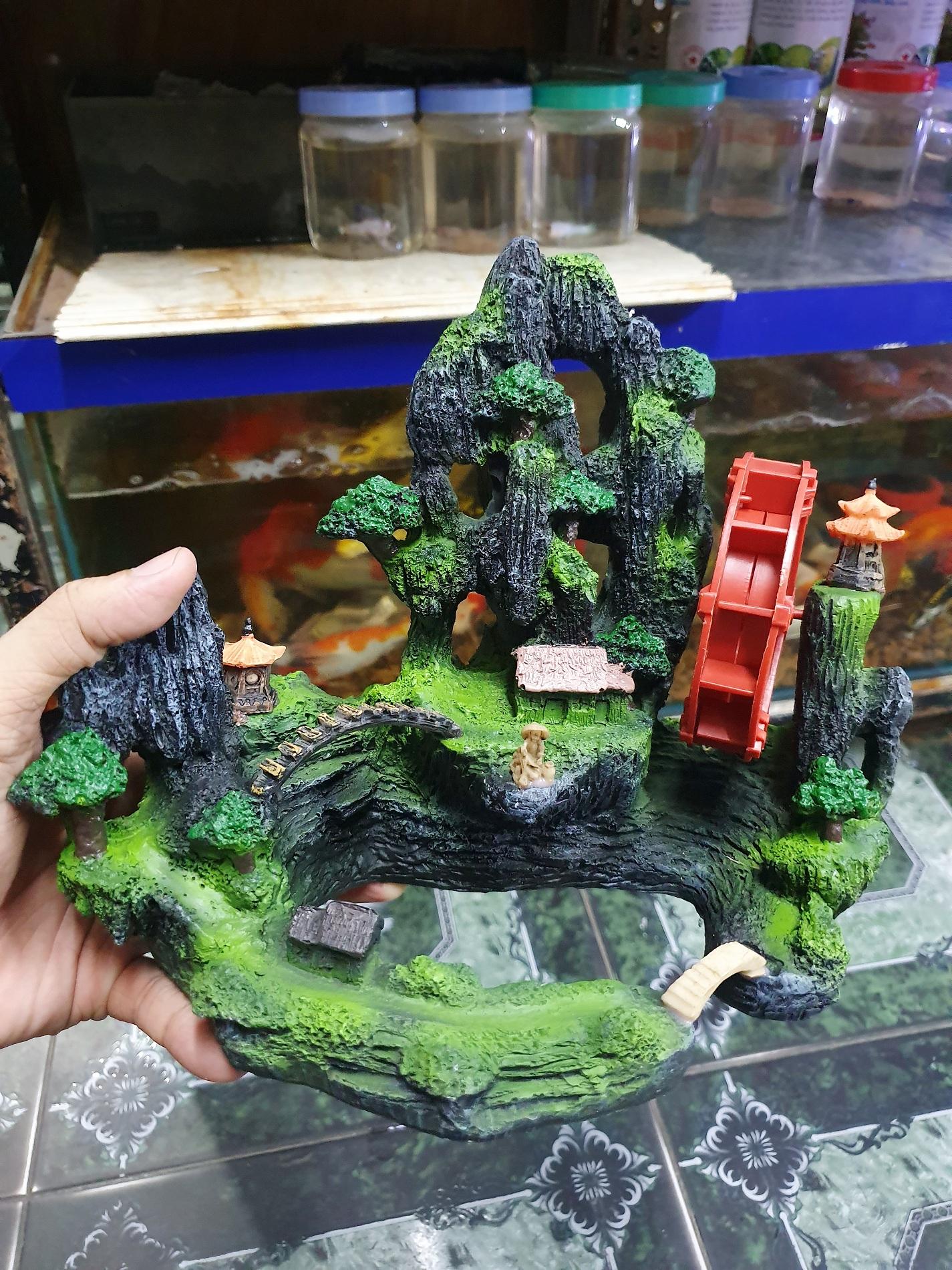 "hoàn tiền đến 10%" cảnh núi bánh quay trang trí hồ cá non bộ 23x16x20cm