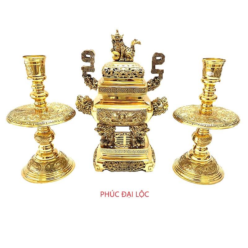 Đồ thờ Bộ Tam sự 3 món Vĩnh Tiến đỉnh vuông số 2 (2VT) cao 43 cm