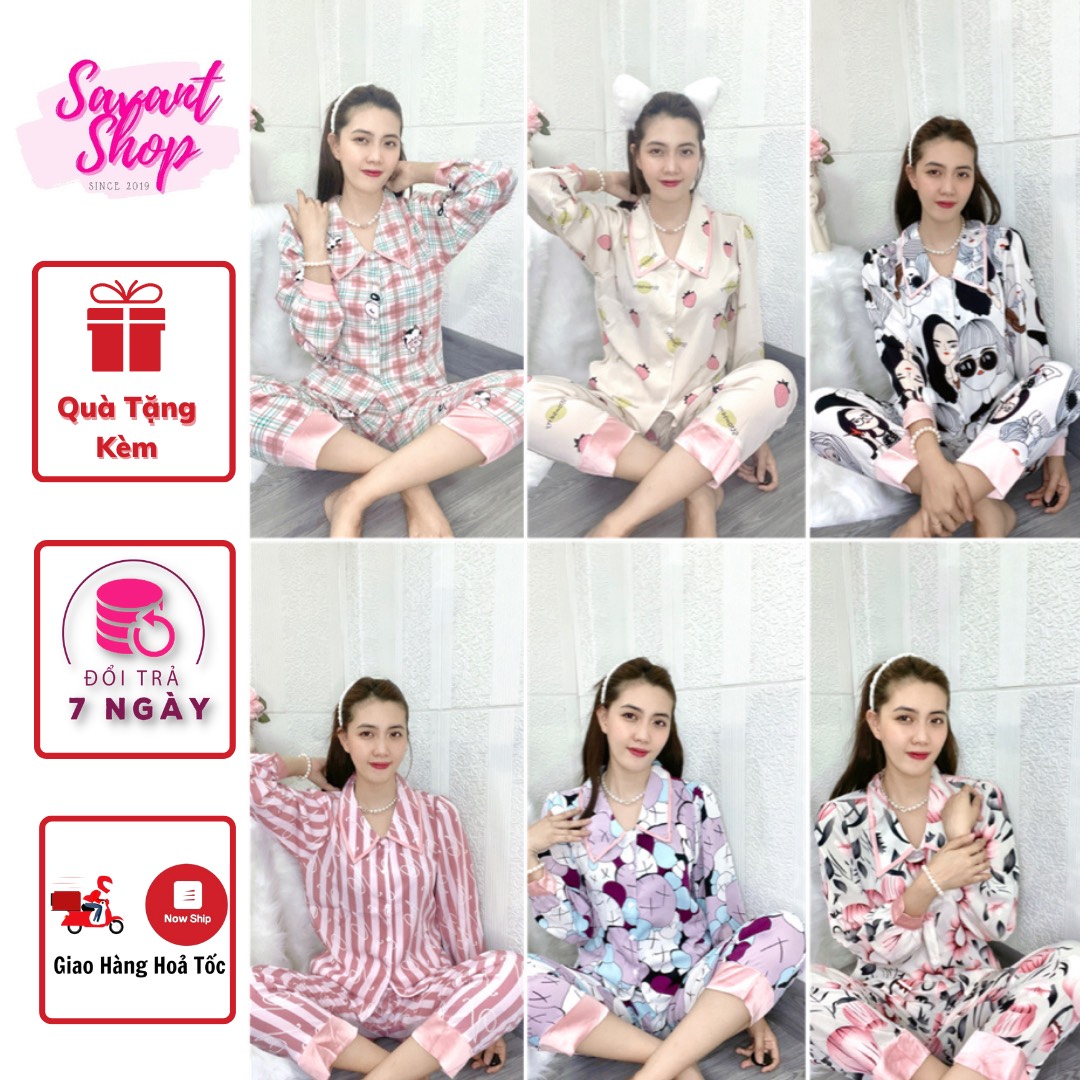 Đồ bộ mặc nhà pyjama tay dài vải mango cao cấp tay phồng tiểu thư - savant shop