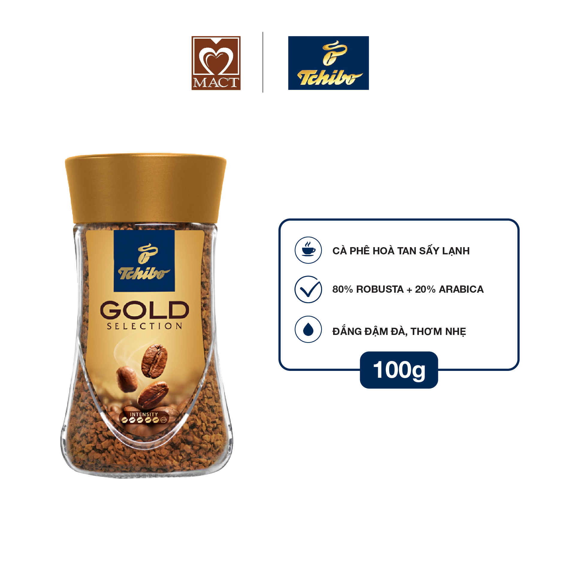  Cà phê hòa tan TCHIBO GOLD - 80% Robusta 20% Arabica - Vị đắng đậm và thơm nhẹ - lọ 100g 