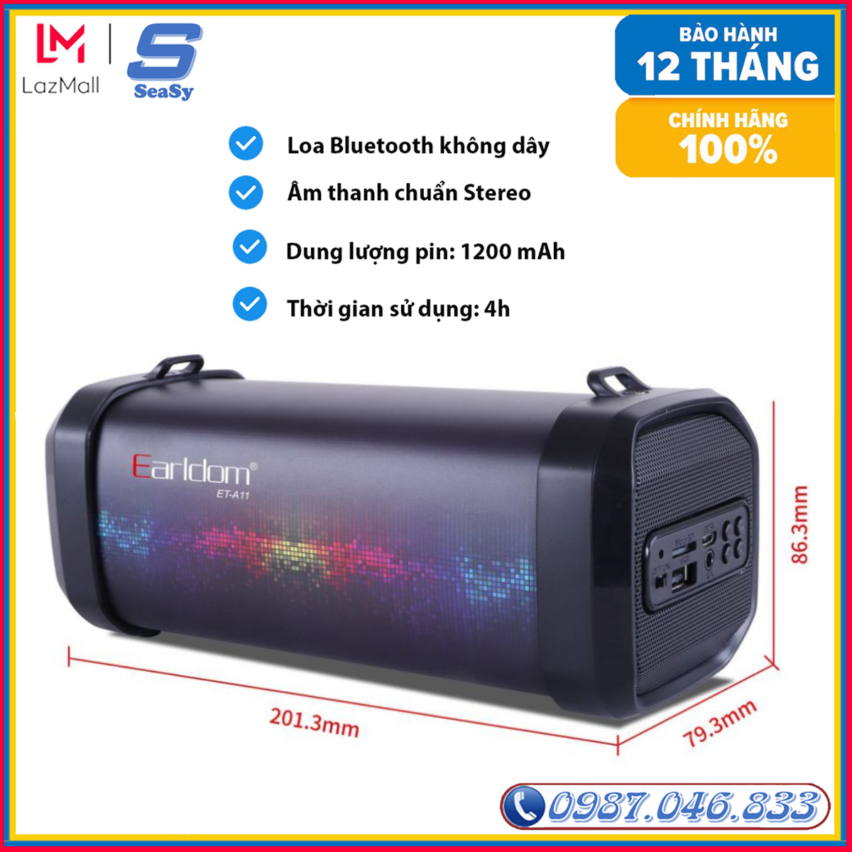 Loa bluetooth không dây Earldom ET-A11 sử dụng công nghệ Bluetooth 5.0 đem lại khả năng kết nối vượt trội lên tới phạm vi 10m, chất lượng âm thanh sống động, âm bass khủng, kiểu dáng thời trang, trẻ trung - SEASY TECH