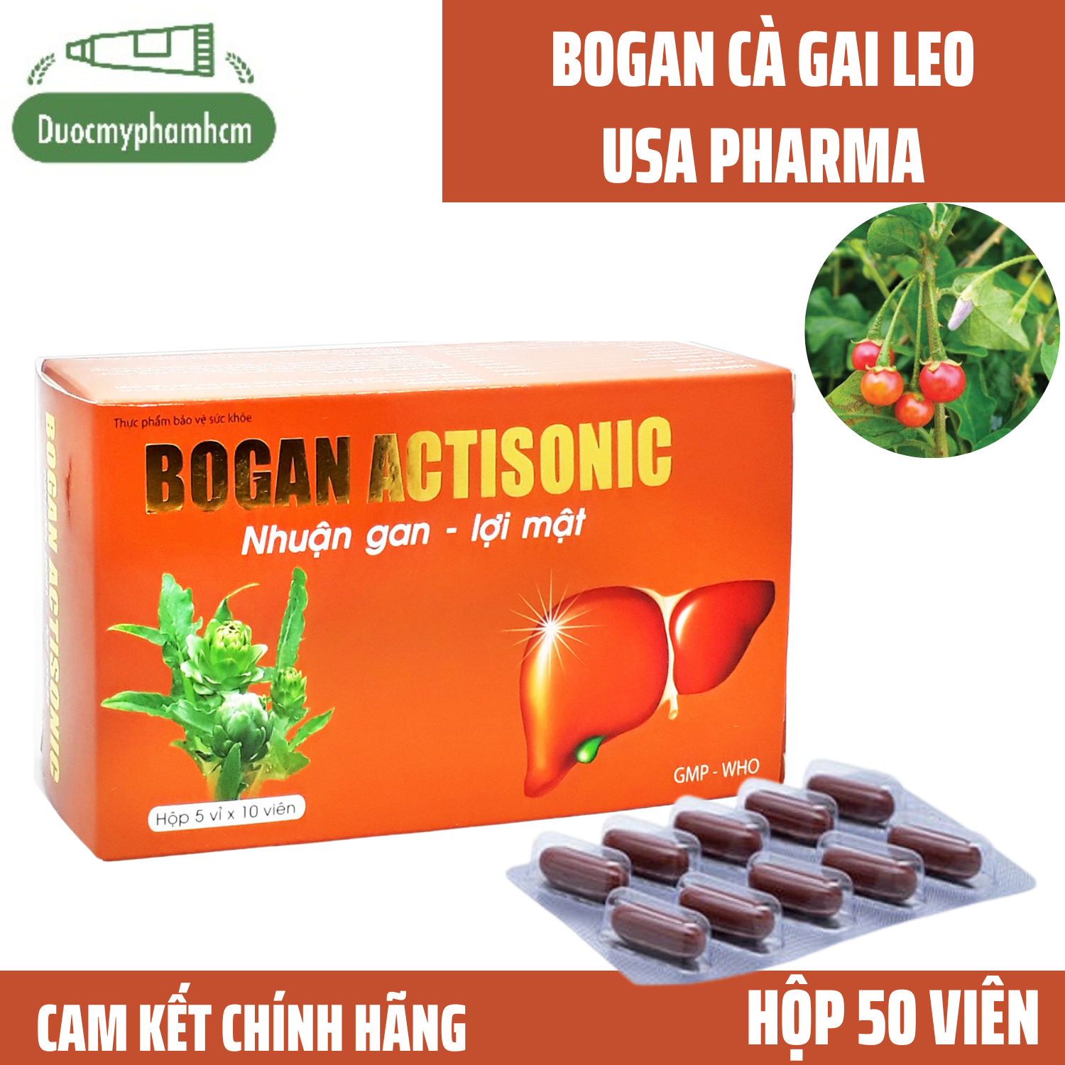 Viên Bổ gan Cà Gai Leo-Actiso Bao Phim Boganic giải độc, thanh nhiệt mát gan