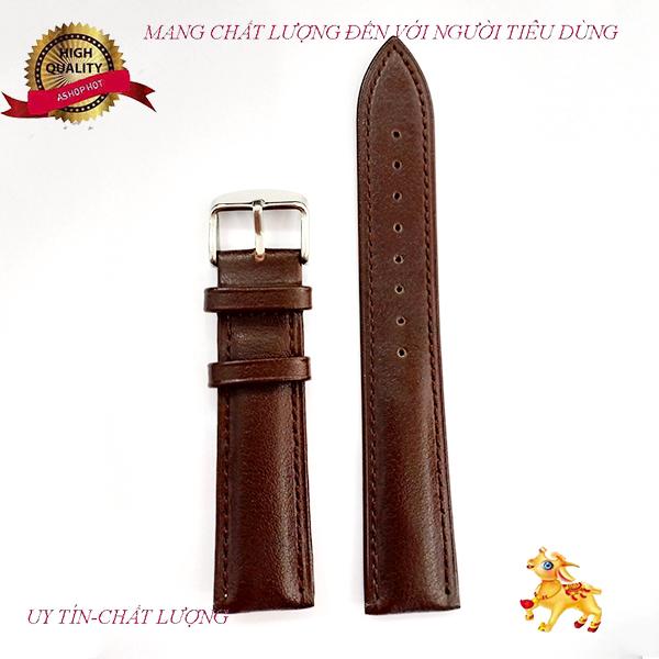 Dây đồng hồ da trơn cao cấp size 20mm màu nâu siêu rẻ