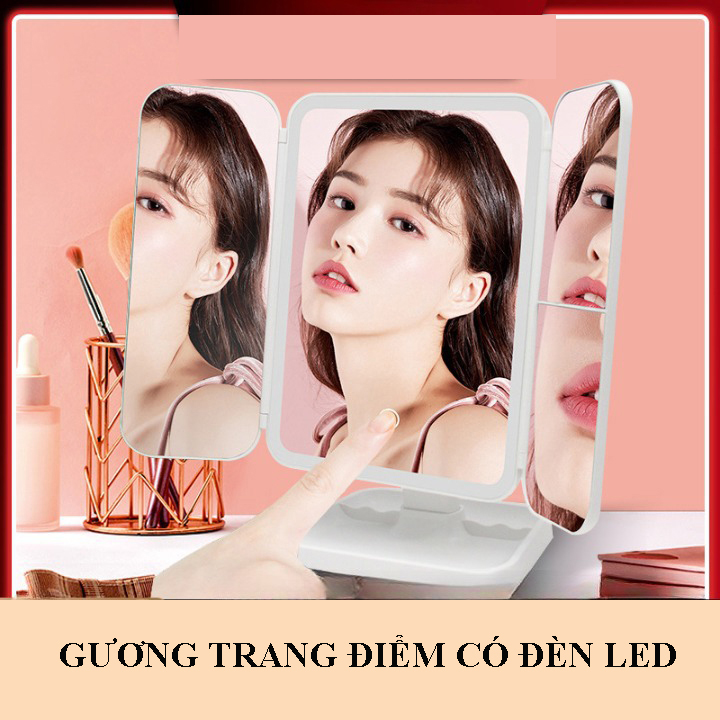 Gương Trang Điểm Có Đèn Led 4K, Xoay 360 Độ Phóng Đại Gấp 3 Lần Tiện Lợi Sạc Pin Cao Cấp
