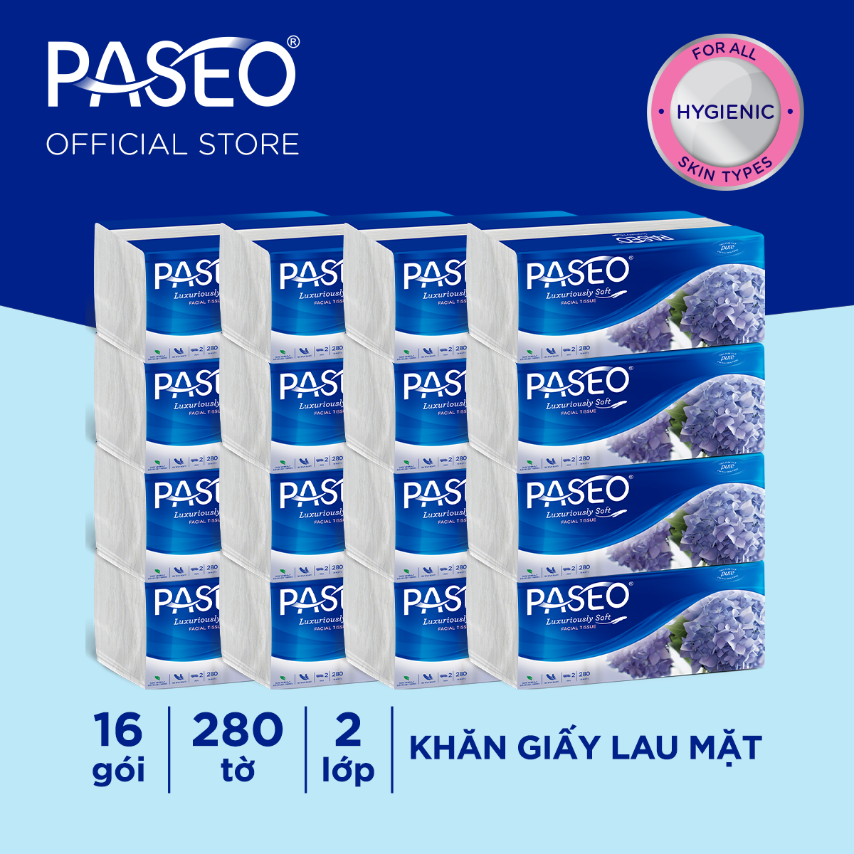 Combo 16 gói khăn giấy rút cao cấp Paseo siêu mềm mại /gói