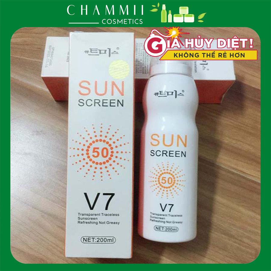 Xịt chống nắng trắng da toàn thân Sun Screen V7 chính hãng SPF 50+ chai 200ml