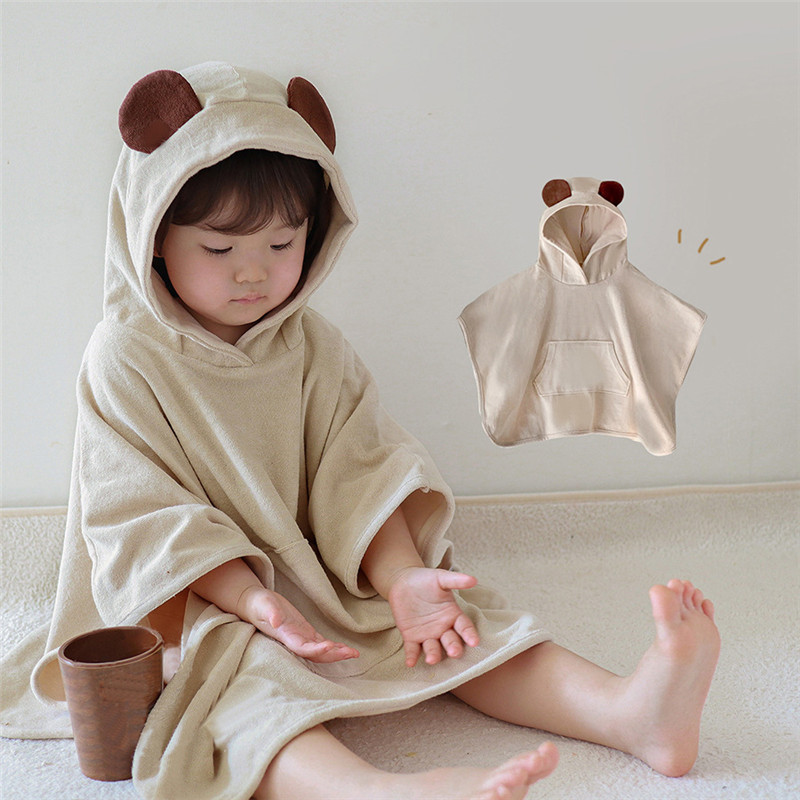 Khăn tắm trùm đầu cotton dễ thương cho bé Hàn Quốc, áo choàng tắm trẻ em
