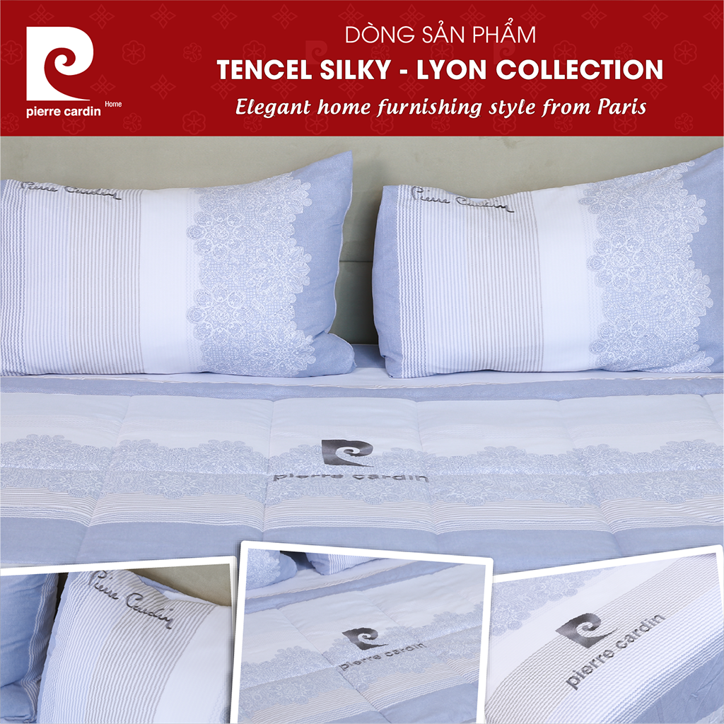 Bộ Drap 4 món Hoa Văn Biển - Tencel Silky Pierre Cardin 001 chất liệu Tencel cao cấp, gian hàng chính hãng House of Cardin