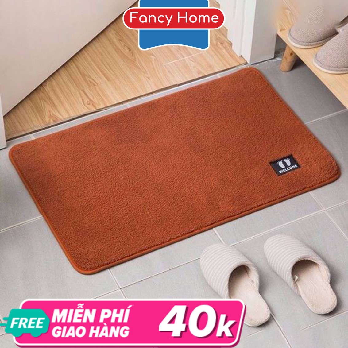 Thảm lau chân Fancyhome 40x60cm làm bằng len mịn thấm cực êm có đế cao su chống trơn trượt thuộc dòng thảm chùi chân dùng trong nhà bếp phòng tắm