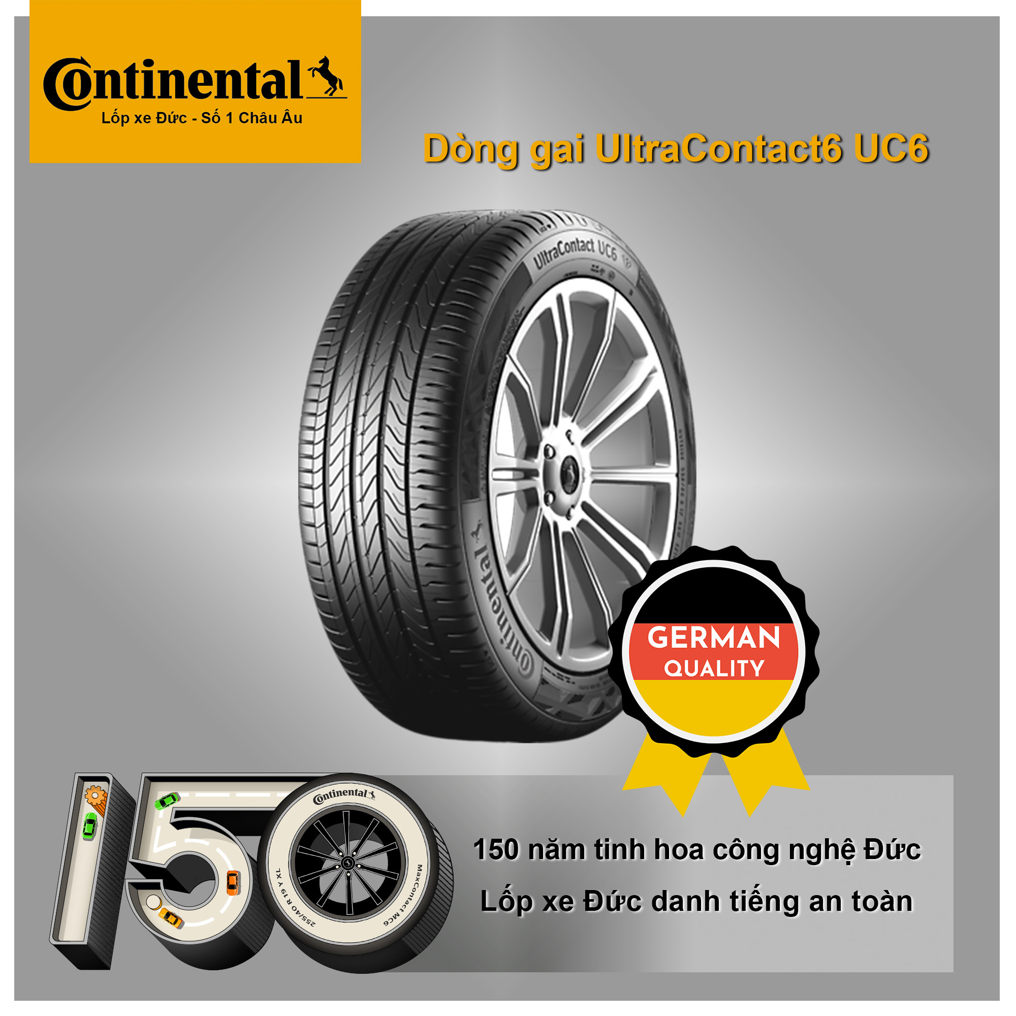Lốp ô tô Continental 225/45R17 UC6 - dùng cho xe Kia Cerato, Kia K3, Peugeot 408, Peugeot 607, Audi A3, Audi A6, Hyundai Elantra, Volkswagen Scirocco...