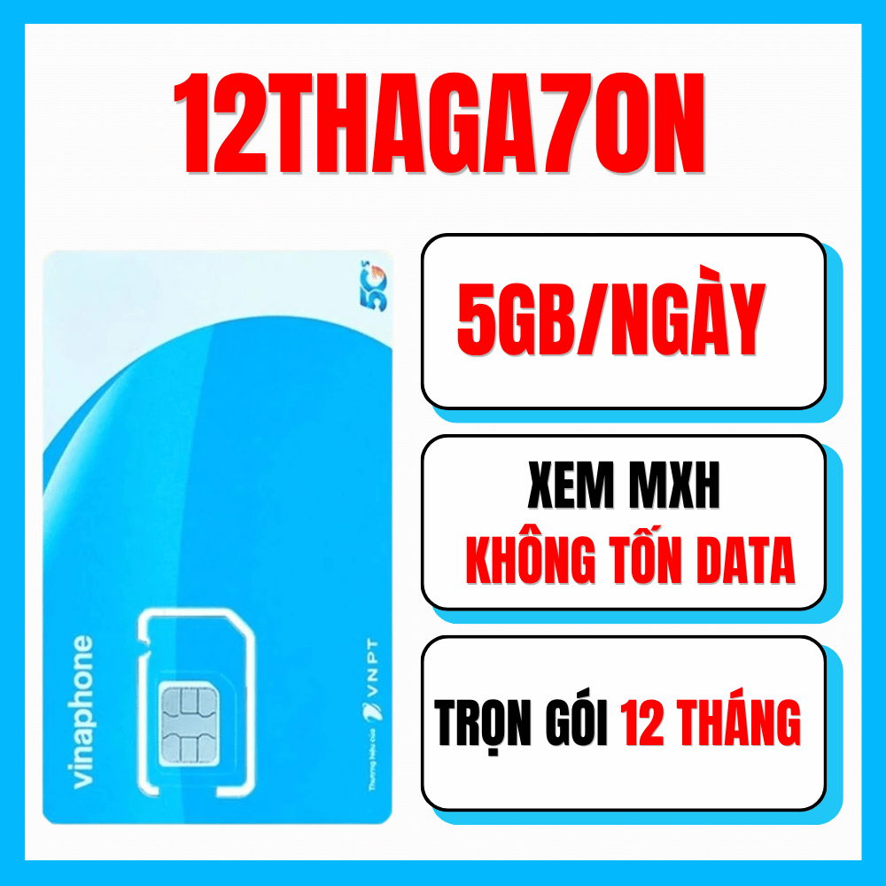 Sim Viaphone 12THAGA70N Mua 1 Lần Xài 12 Tháng Liên Tiếp Miễn Phí, Mỗi Ngày Có 5GB Tốc Độ Cao, Truy Cập MXH Không Giới Hạn | FREESHIP - CHƯA KÍCH HOẠT