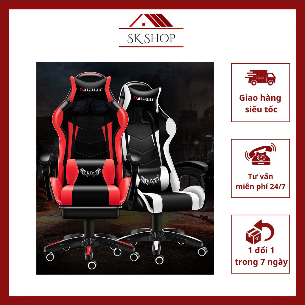 ghế game [Ảnh thật] bọc da cao cấp có ngả lưng gác chân, ghế gamming livestream, ghế xoay chơi game - SK Shop
