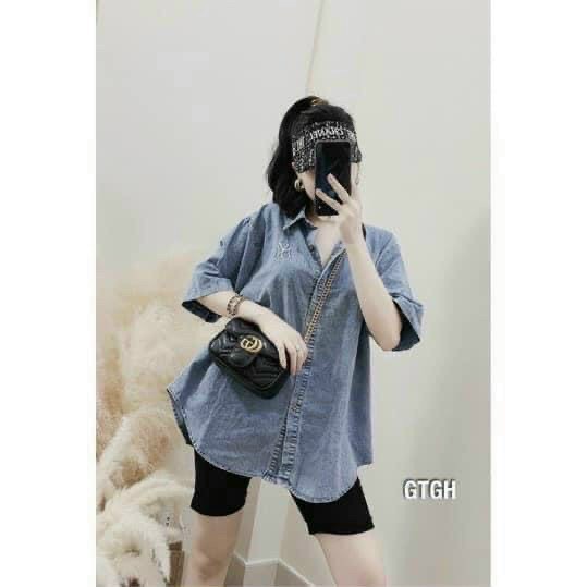[HCM] sét bộ áo somi jean chữ [NY] phối quần nghố phong cách mới lạ ls0979