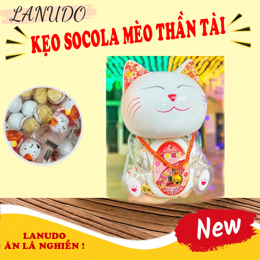Kẹo sô cô la hộp nhựa mèo thần tài màu trắngsiêu ngon siêu hót